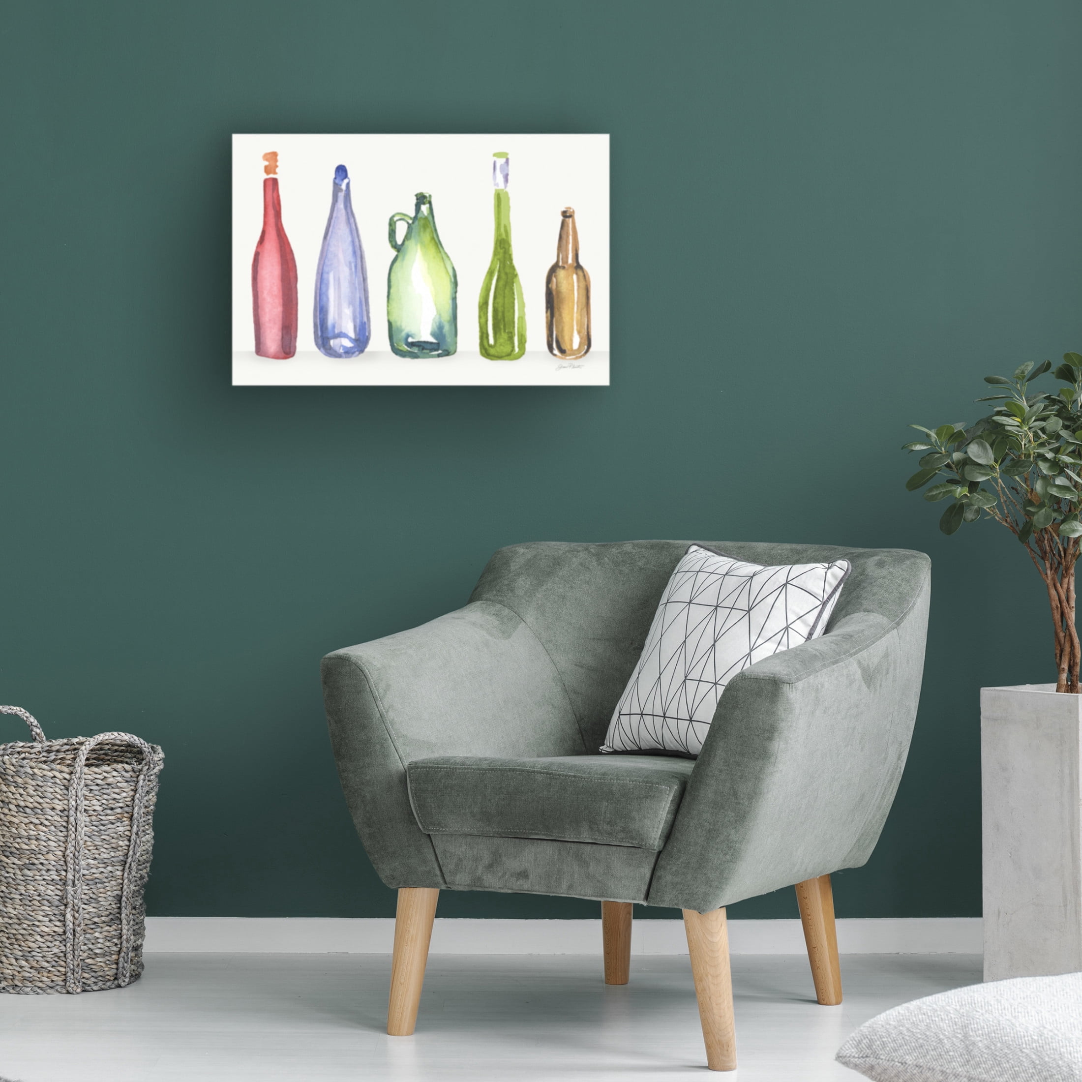 Canvas Wall Art - Jean Plout 'Glass Liquor Bottles C' Wall Art for Living Room, Bedroom, or Office Décor by Trademark Fine Art - 19 x 12 Inches