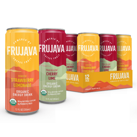 Frujava Energy Drink Variety Pack, Natural Caffeine from Coffee, Organic, Gluten-Free, Vegan, 80mg of Caffeine, Organic Clean Energy Drink Alternative, 12 Fl Oz (Pack of 12)