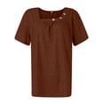 thumbnail image 5 of DENGDENG Summer Tops for Women 2024 Trendy Short Sleeve Fashion Button Square Neck Blouses Cute Petite Tops Shirts Dressy Tunic Tees 2024， Brown S, 5 of 8