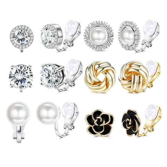 DESIGNICE 12Pcs Zircon Ear Stud Earrings Clip Earrings Pearl Earrings No Ear Piercing Accessories