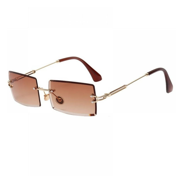 Rectangle Rimless Sunglasses for Men Women Vintage Retro Square Gold Metal  Frameless Glasses Tinted Lens