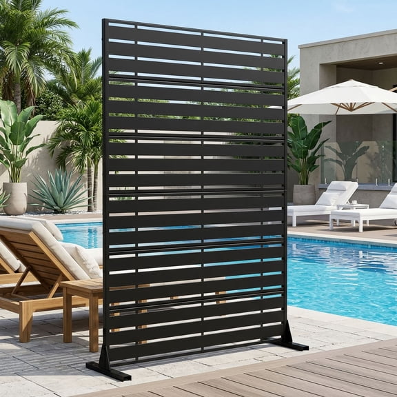 MAYEERTY 72"x47" Outdoor Privacy Screen Freestanding Metal Room Dividers Balcony Decorative Screen,Black