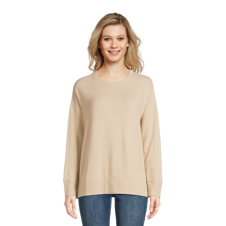 Time and Tru Women's Hacci Knit Pullover with Long-Sleeves, Single and 2-Pack, Sizes XS - XXL Time and Tru Women's Hacci Knit Pullover with Long-Sleeves, Single and 2-Pack, Sizes XS - XXL