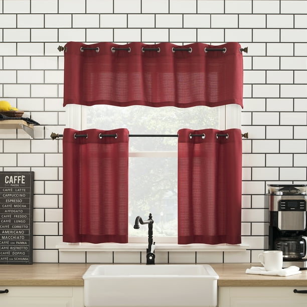 Mainstays Elevated Solid 3 Piece Kitchen Curtain Set