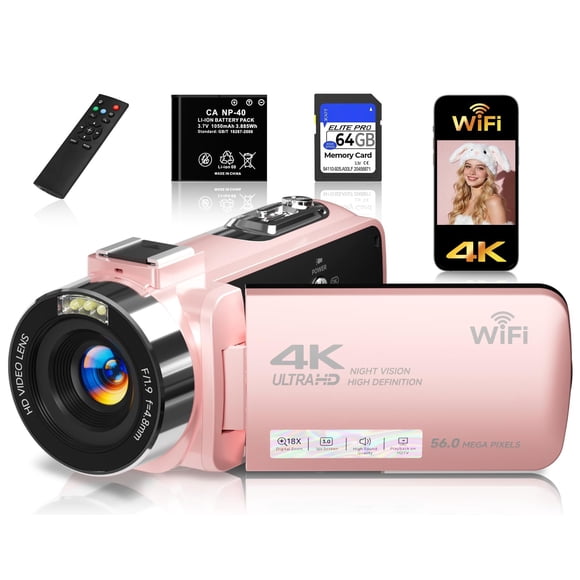 Cámara de Video Gtonster 4K 56MP WiFi Visión Nocturna Rosa