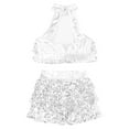 thumbnail image 4 of HULIJA Kids Girls Sequin Metallic Crop Top with Skirt Set Jazz Latin Dance Outfits 2 Piece Silver 4, 4 of 5