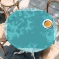 thumbnail image 3 of Round Table Cover 36-44 Inch Turquoise Waterproof Reusable Table Cloth Round Fitted Vinyl Tablecloth with Elastic Edged for Parties Outdoors, Geometric Boho Ethnic Tile Chic Monochrome, 3 of 9
