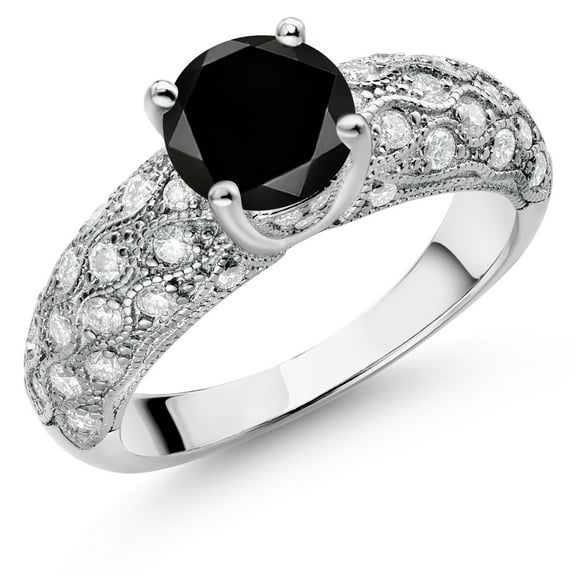 Gem Stone King 925 Sterling Silver Black Diamond and White Moissanite Engagement Ring for Women (2.14 Cttw, Round 7MM, Gemstone April Birthstone, Size 6)