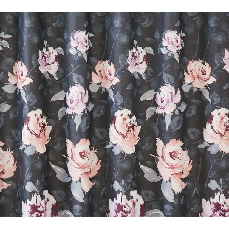 BIVINAR Extra Long Navy Blue & Pink Roses Floral Shower Curtain - 72x84", Waterproof