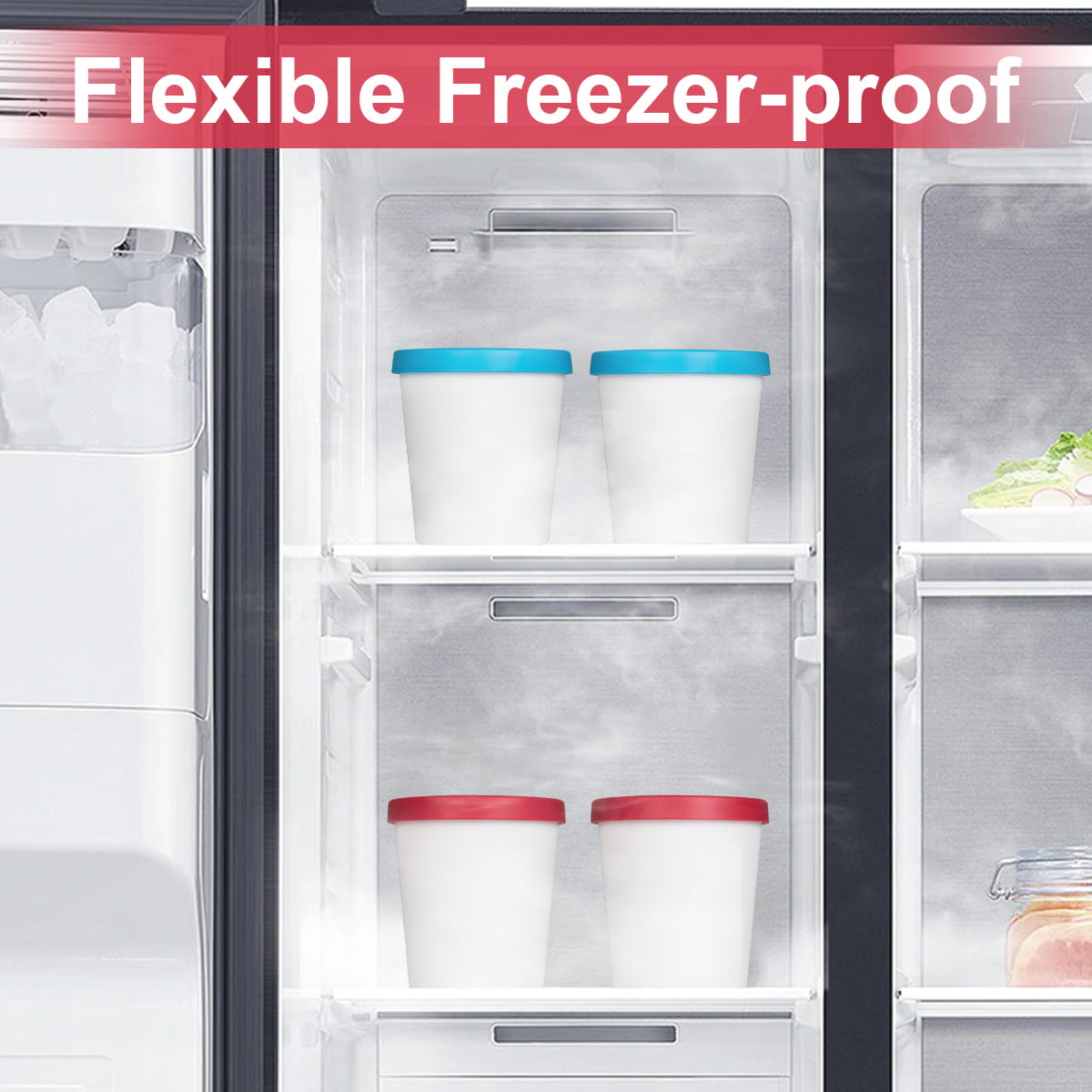 Ice Cream Containers - 2 Quart Ea. (Set of 2) - Premium Reusable Freezer  Storage for Homemade Ice Cream Tub for Sorbet, Frozen Yogurt - Flexible