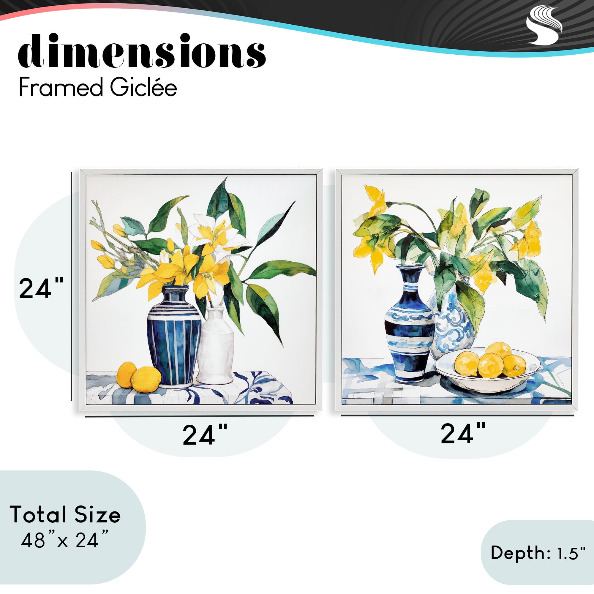 Stupell Industries Lemon Blooms Table Setting 2 Piece White Framed Giclee Art Set, design by Ray Powers