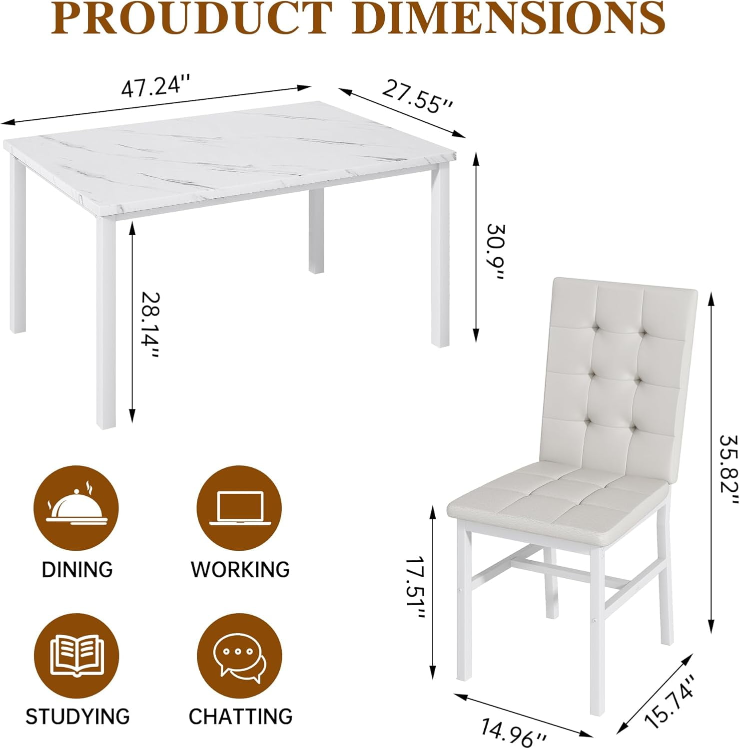 LinkRomat 5-Piece Faux Marble Dining Table Set for 4, Modern Kitchen Table with Chairs, Dinette Dining Room Furniture Set for Compact Space Saving
