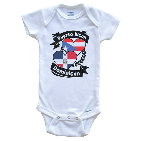Puerto Rican Dominican Heart Flags Puerto Rico Dominican Republic Baby Bodysuit, 0-3 months white