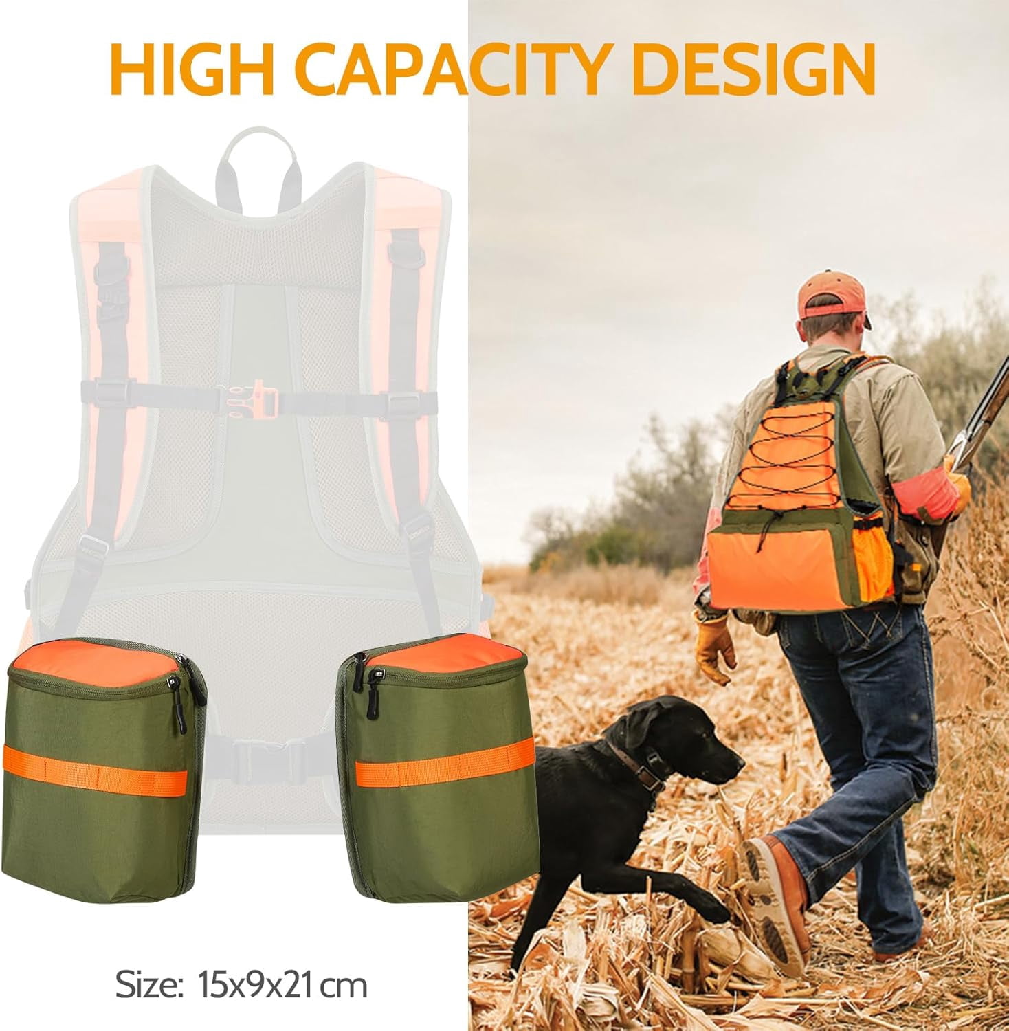 NEW VIEW Upland Hunting Ammo Pouch, 400D Nylon Waterproof Ammo Bag with Molle Strap, High Capacity Design, Removable Pockets for Easy Access, Ideal for Upland Hunting