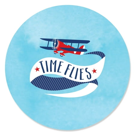 Airplane Theme Birthday Party Taking Flight - Airplane - Vintage Plane Baby Shower or Birthday Party Circle Sticker Labels - 24 Count ()