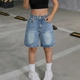 thumbnail image 4 of GiLiling Girls Denim Jean Shorts High Waisted Wide Leg Baggy Knee Length Elastic Waist 5 Pockets Trendy Casual Summer Jorts for Teens Kids (Light Blue, 8-9 Years), 4 of 8