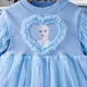 thumbnail image 5 of Vestido de malla de dibujos animados para niñas, moda de otoño, vestidos de princesa Elsa de Frozen, vestidos para niños, manga larga abullonada, disfraz de encaje plisado, ropa para niñas, 5 of 5