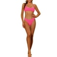 thumbnail image 1 of Women's 2 Piece Ribbed Bikini Sets, Adjustable Spaghetti Straps Sports Swimwear Bathing Suits Rose Red S, 1 of 5