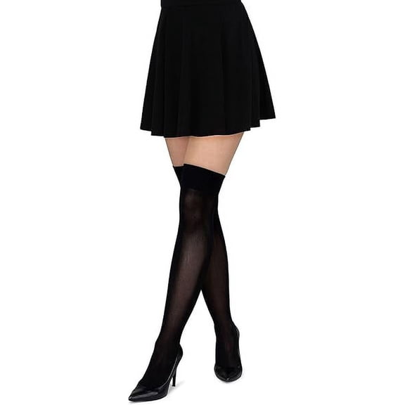 2 Piece Black Women Thigh High Socks Girls Knee High Warm Stocking Long Boot Opaque Over Knee High