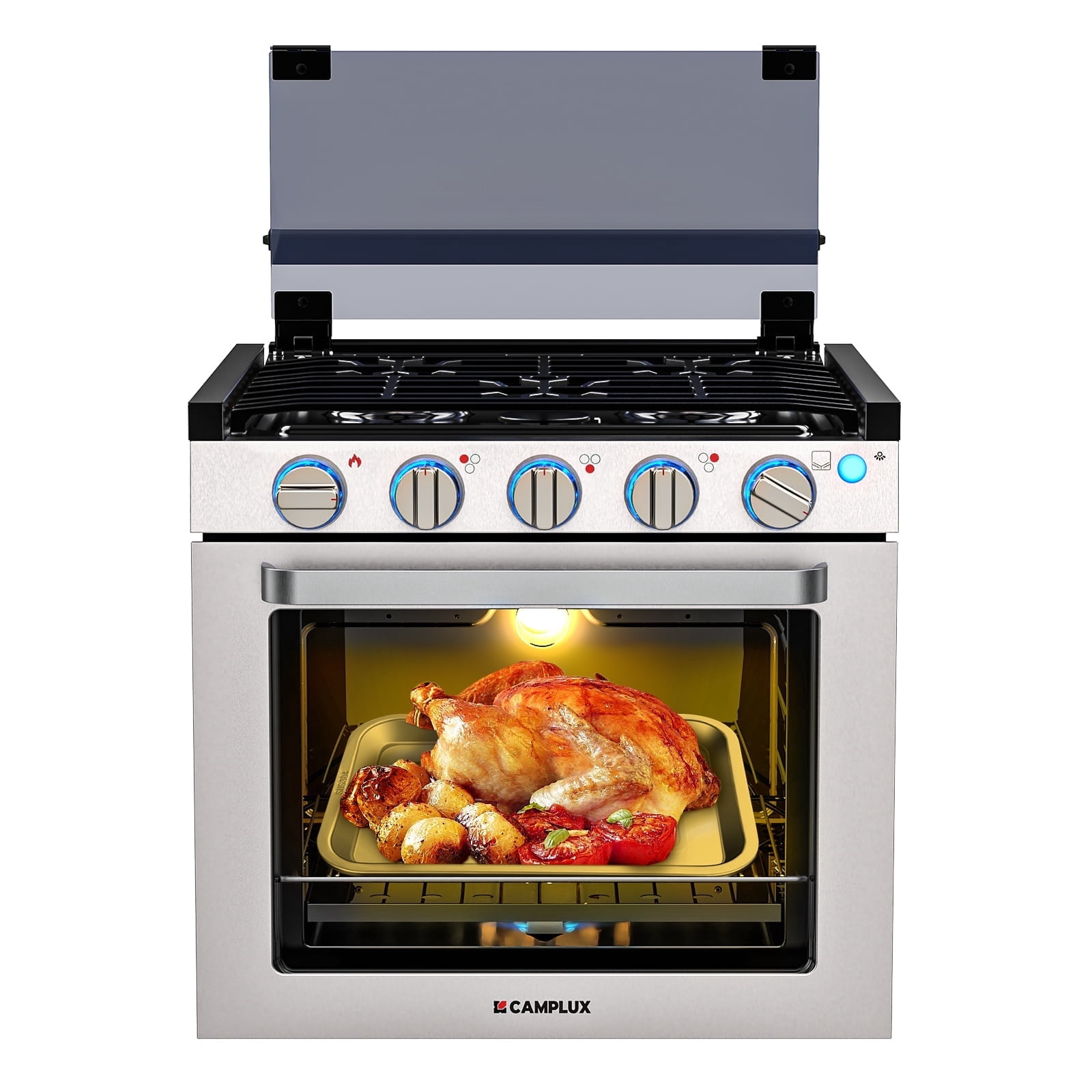 CAMPLUX 21 in. RV Propane Gas Range Oven with 3 Burners Cooktop, Propane Stove Oven Combo 28,100 BTU/Hr
