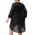thumbnail image 3 of MODA NOVA Juniors Plus Size Lace Floral High Low Hem 3/4 Sleeve Sheer Cardigan Black 1X, 3 of 6