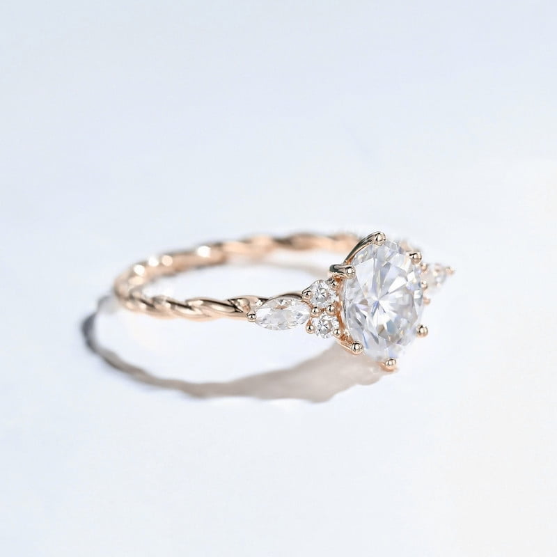 solitaire jewels 1.7CT Twisted Shank Oval Moissanit Engagement Ring For Women, 14K Rose Gold