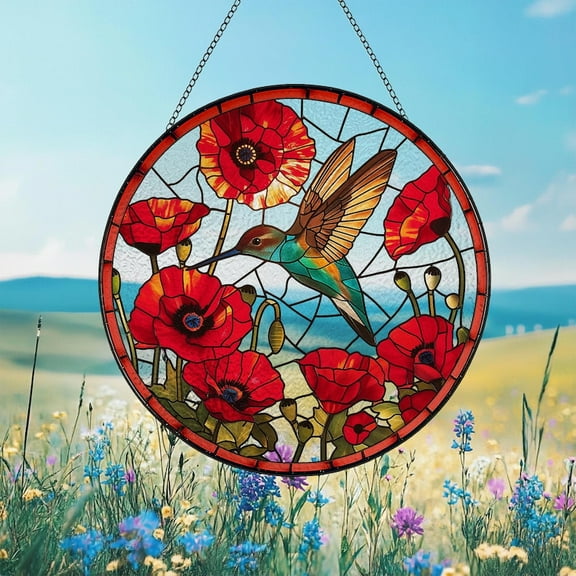 Hummingbird Suncatcher, Cardinal Portrait Stained Glass Suncatcher, Bird Memorial Gift, Indoor Decor, Gifts for Mom and Grandma