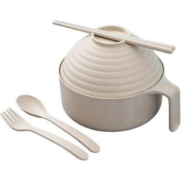 Five piece set Ramen Cooker Ramen Bowl Set with Chopsticks Spoon Fork & Lid Microwave Noodle Bowl Utensils Sets College Dorm Room Essentials for Girls for Boys Apartment Essentials