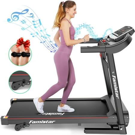 Famistar Electric Folding Treadmill for Home with 3 Level Manual Incline, Thickened Running Deck & Tubes, 12 Programs & 3 Modes, Built-in MP3 Speaker, LED Display, Pulse System, 2 Knee Straps Gift