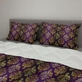 thumbnail image 2 of Yellow Damask Comforter & Sham Bedding Set, Graphic Pattern of Oriental Leaf and Dot Repeating Print, 3 pcs Duvet Set Microfiber Filling Quilt, 5 Sizes, Dark Purple and Yellow, by Ambesonne, 2 of 4
