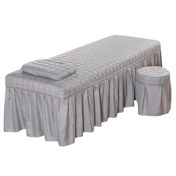 Whole Set Table Linen - Massage Bed Skirt with Platform Mattress Stool Cover Pillowcase - Grey-S