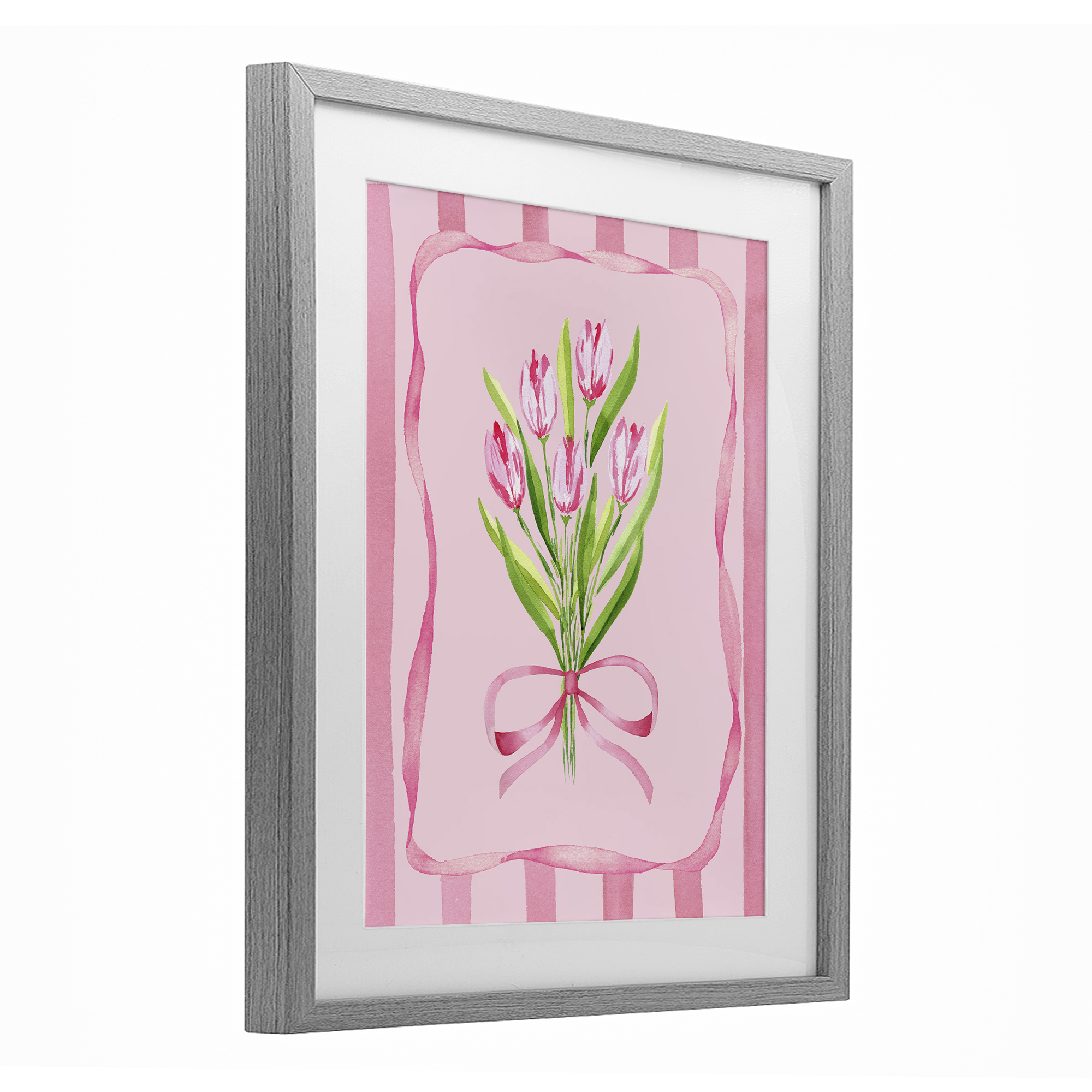 Pretty And Sweet Tulips Gray Framed Print Under Glass, design by Nina Jacobs