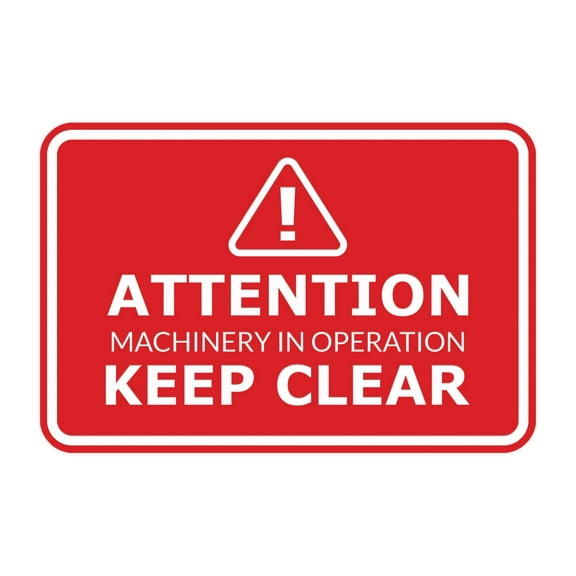 Signs ByLITA Classic Framed Attention: Machinery in Operation - Keep Clear Door or Wall Sign Easy Installation | Health And Safety | Building And Warning Sign (Red) - Large