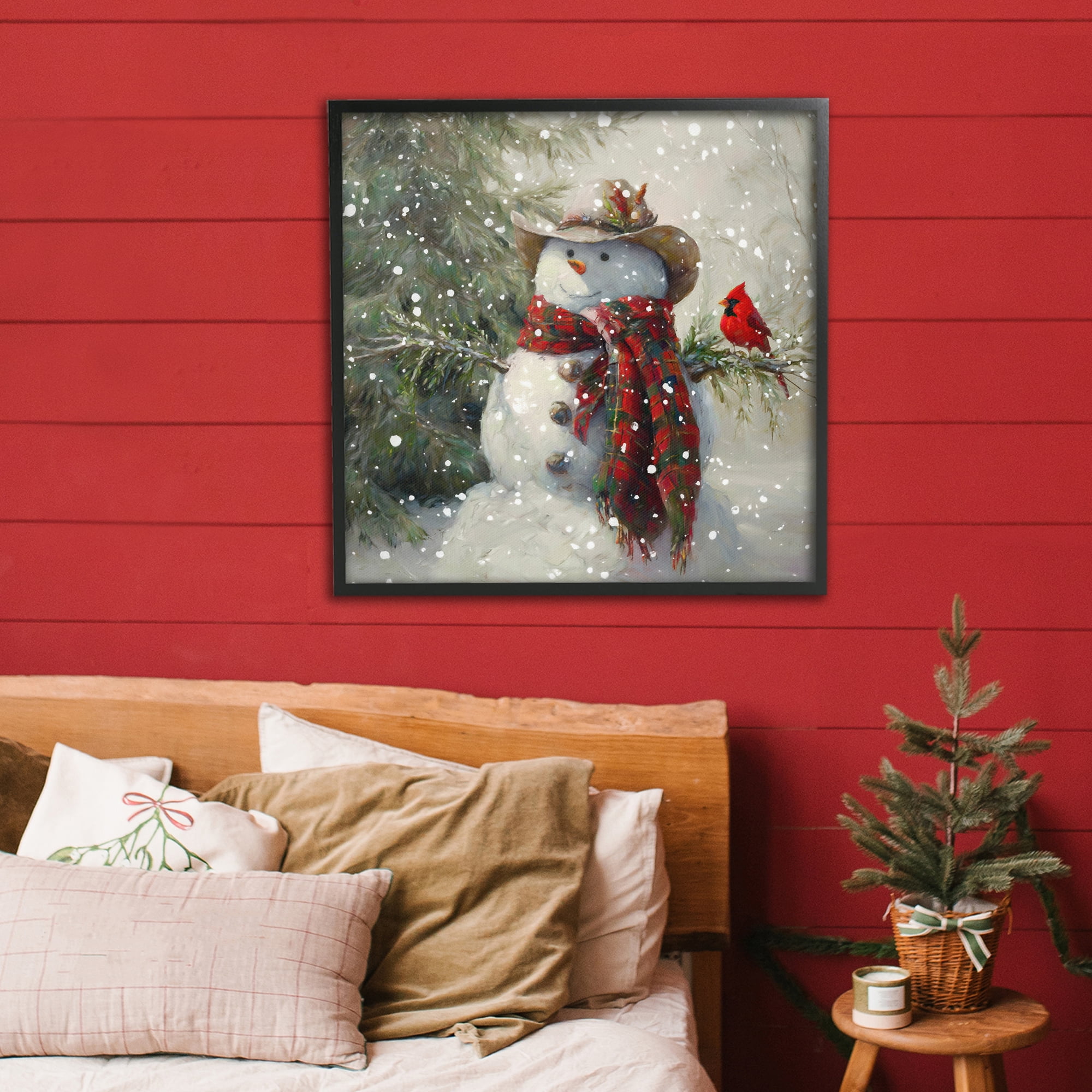 Stupell Industries Cowboy Snowman & Cardinal Black Framed Giclee Art, design by Tina LeCour