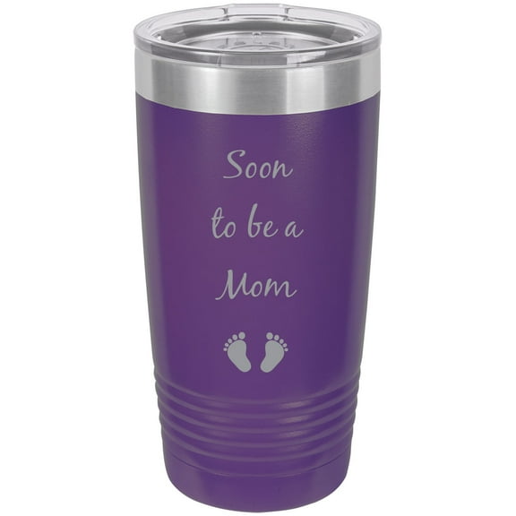 Soon to be a Mom Stainless Steel Engraved Insulated Tumbler 20 Oz Travel Coffee Mug, Purple
