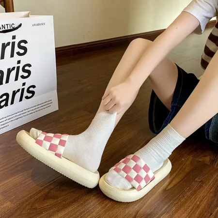 Woman Slippers Open Toe Bathroom Home Indoor Bedroom Sandals House Plaid Shoes for Women Slides Flat Original I B Unique G F 39
