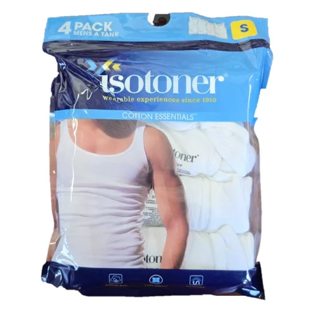 Isotoner Men's 4-Pack Essential Cotton Stretch White A-Shirts