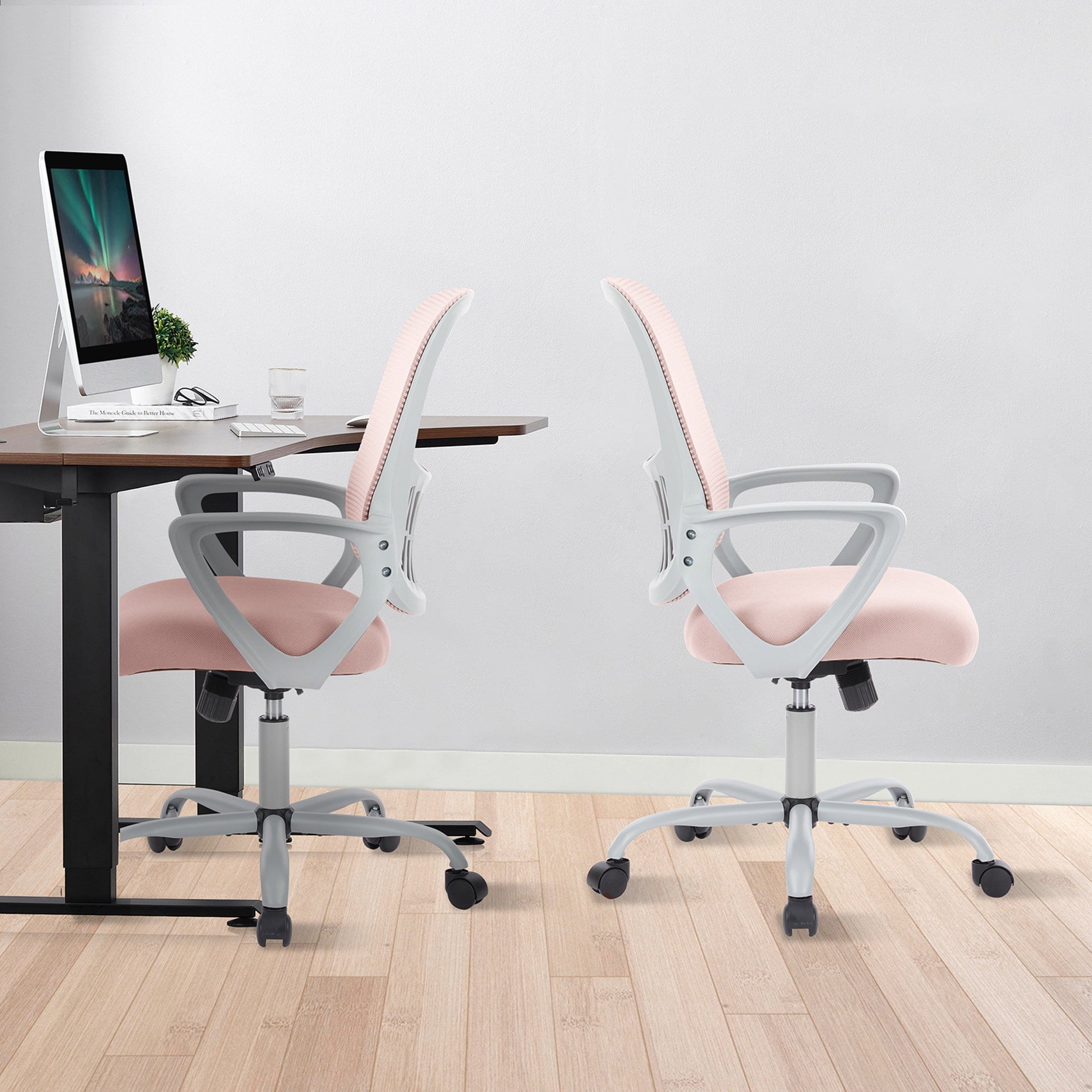CONCETTA Ergonomic Home Office Desk Chair, Mid-Back Mesh Swivel Chairs with Wheels for Adults, Pink