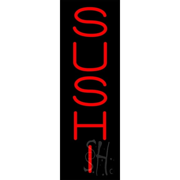 Vertical Red Sushi LED Neon Sign 24" Tall x 8" Wide, Clear Edge Cut Acrylic Backing, with Dimmer - Bright and Premium built indoor LED Neon Sign for restaurant window and interior decor.