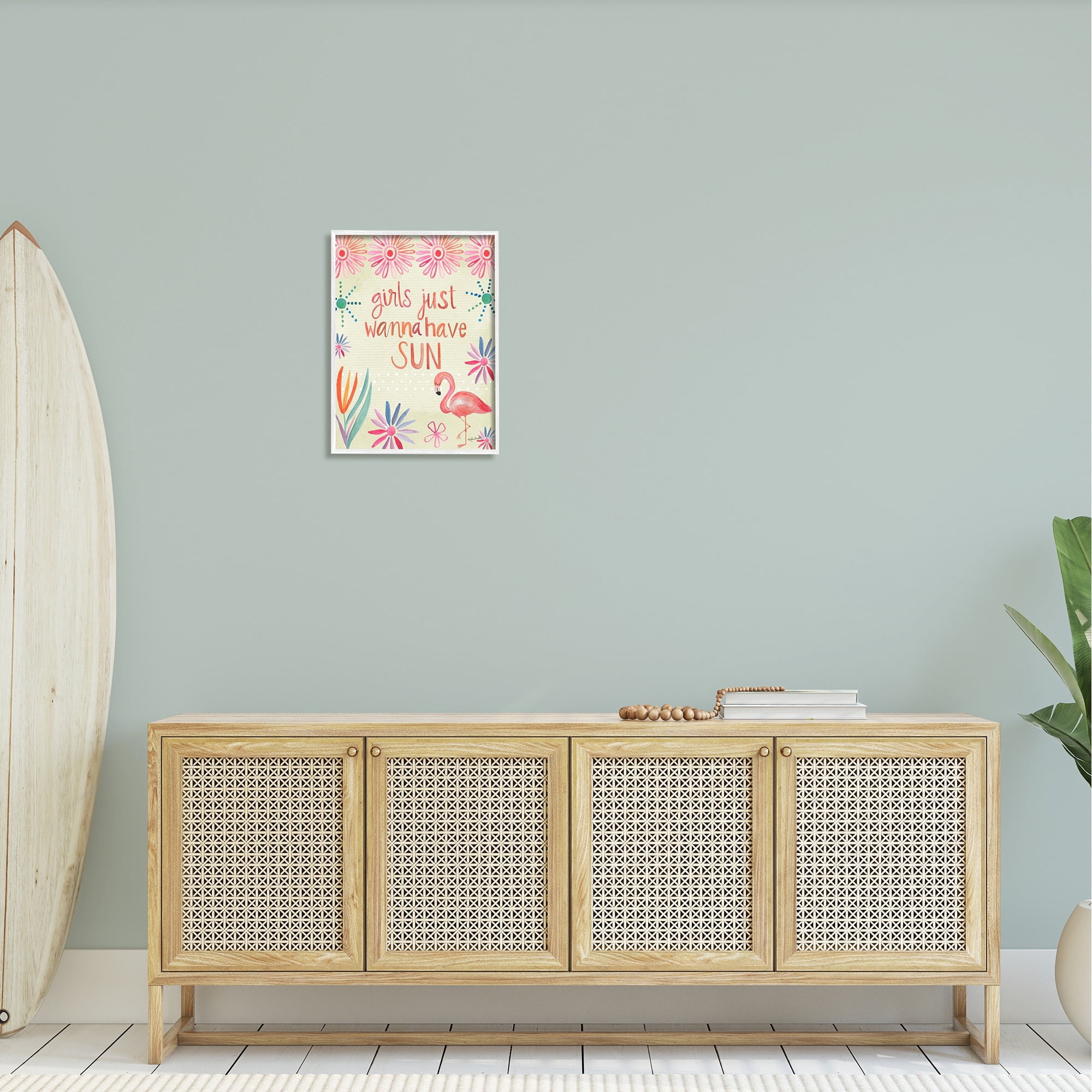 Stupell Industries Girls Wanna Have Sun Tropical Summer Floral Pattern Graphic Art White Framed Art Print Wall Art, Design by Katie Doucette