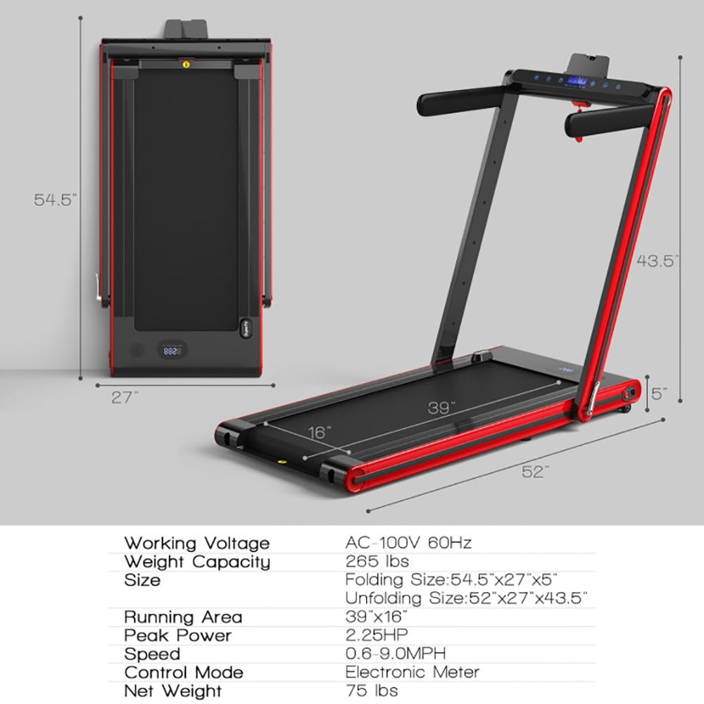 Yardi Yard 2-in-1 Folding Treadmill with Dual LED Display-Red, Treadmill for Walking & Running