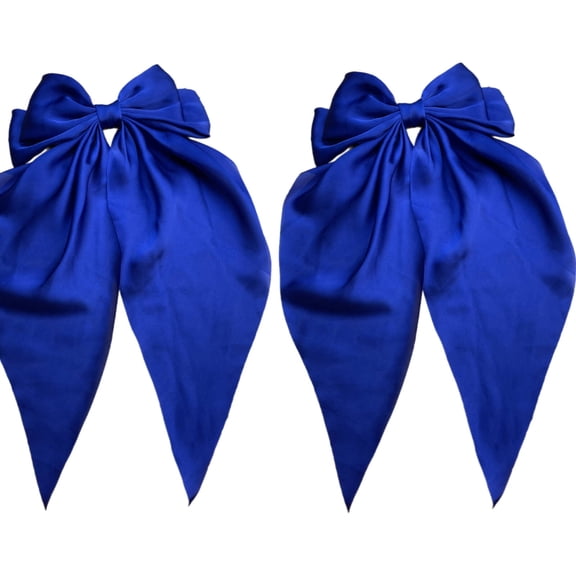 EXLEAF 2 Pcs Large Blue Hair Bows for Girls, 15" 3D Double-Layered Satin Ribbons with Secure Spring Clip, Kids Hair Accessories