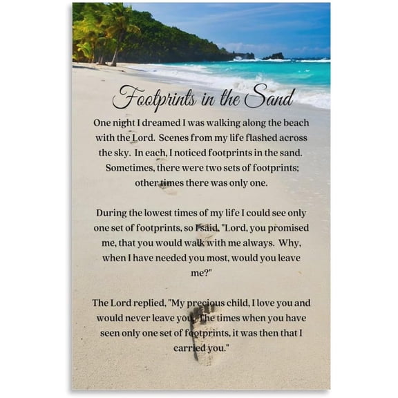 The Seaside Scenery Footprints in The Sand Canvas Wall Art Posters Gifts Bedroom Painting Home Decor Hanging Pictures UnFramed-1,16x24inch(40x60cm)