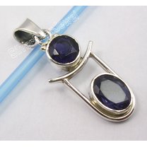 SilverStarJewel 925 Sterling Silver Exclusive Cut Iolite 2 Stone Combination Art Pendant 1.4"