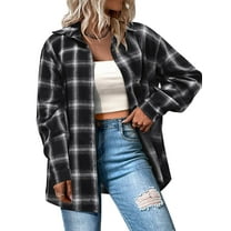Weardear Plus Size Flannel Shirts for Women Plaid Button Down Shirts Roll Up Long Sleeve Tops