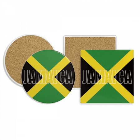 

Jamaica Country Flag Name Coaster Cup Mug Holder Absorbent Stone Cork Base Set
