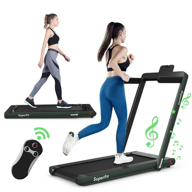 Caminadora Plegable 2 en 1 Costway Eléctrica Portátil 2,25 HP 12 Km/h Con Altavoz Bluetooth Verde
