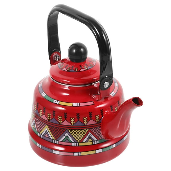 PAMINGONO Red Enamel Teakettle with Comfortable Handle for Stovetop Use and Storage