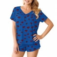 thumbnail image 6 of FRSASU Women Pajamas Set 2 Piece Cute Red Lips Print Short Sleeve V Neck Top with Shorts Set Sleepwear with Pocket Blue XXL(XXL), 6 of 8
