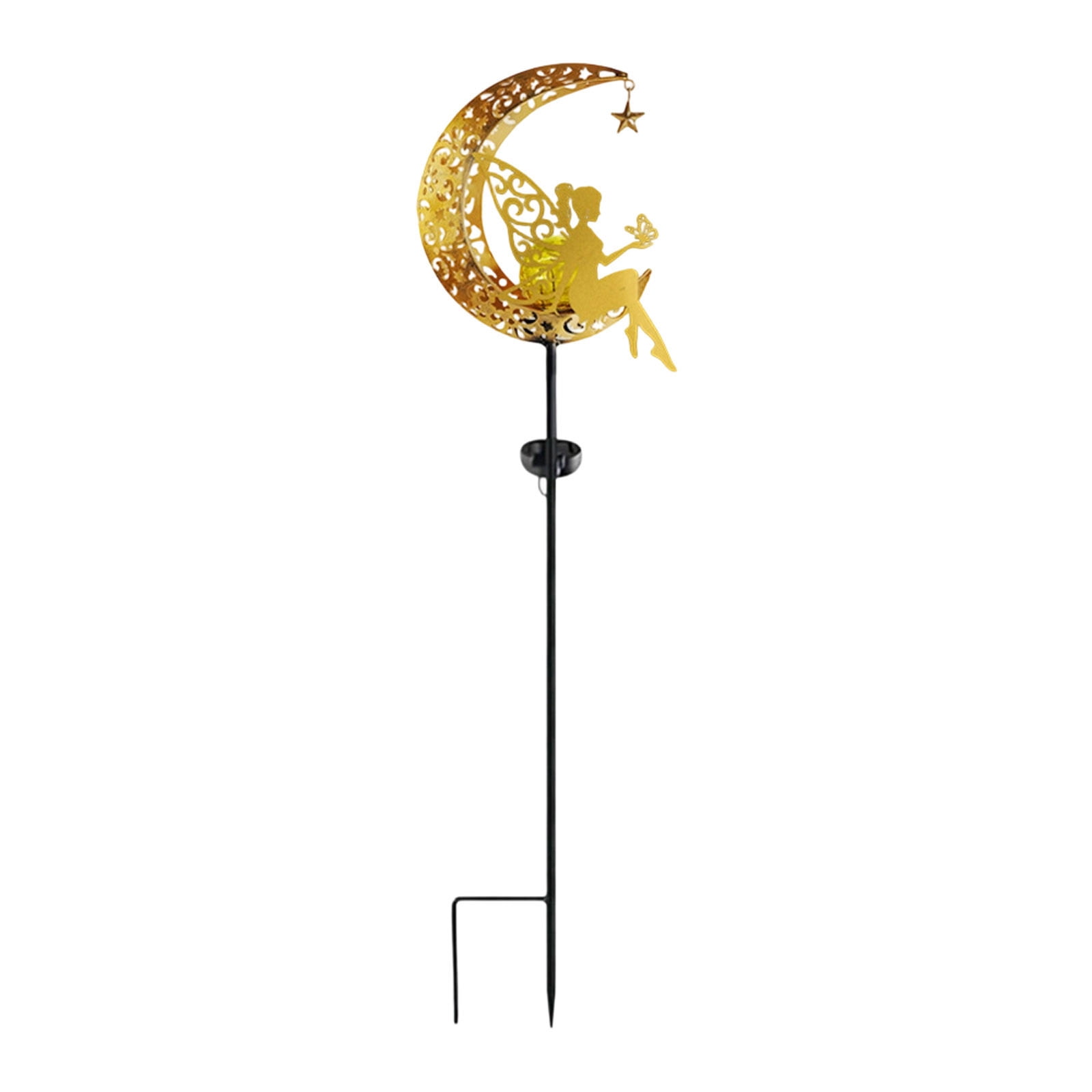 Solar Lights Garden Decorations Outdoor-Moon Fairy Lights with Crackle Glass Globe,Lawn Decorative Lights Waterproof Warm White LED, Decoration for Pathway Lawn Patio Courtyard Backyard(Moon Elf)